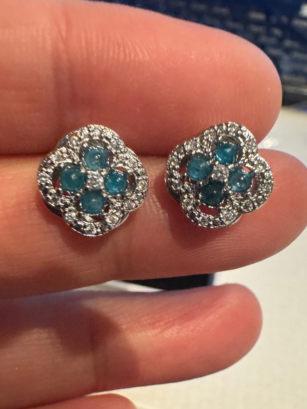 Apatite stone 925 Sterling Silver Floral Cluster Stud Earrings